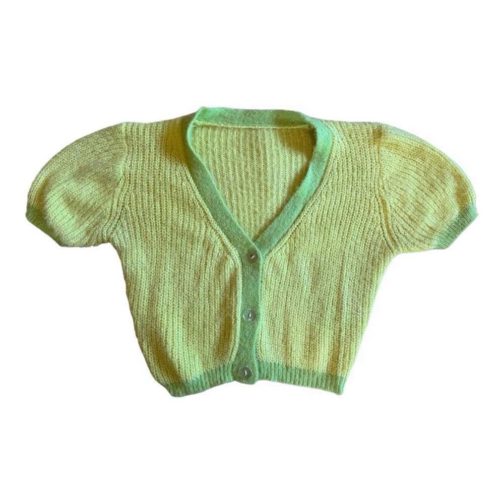 Awoke Vintage yellow fuzzy cropped cardigan sweater, size xs